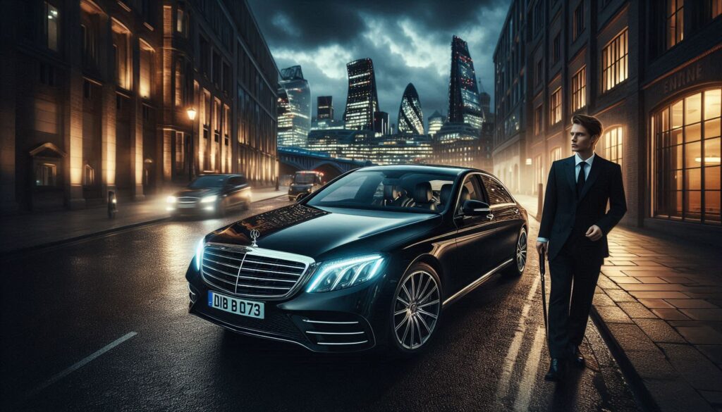 LONDON UK CHAUFFEUR DRIVER WITH LUXURY S CLASS SEDAN CAR